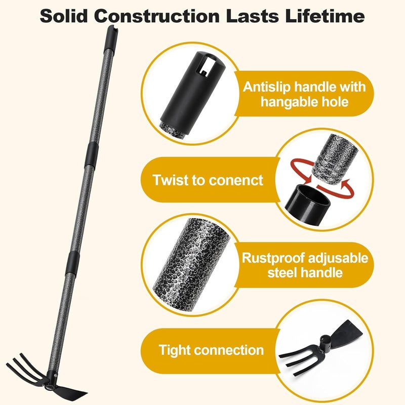Lilyvane Hoe and Cultivator - 45” Long Handle - Heavy Duty Garden Hoe Tiller, Standing Hoe Garden Tools Durable Cultivator Hoes Hand Rake Fork for Gardening Weeding Planting Loosening Soil - Image 5